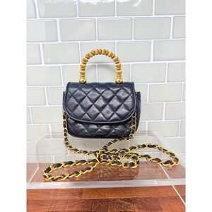 Vintage Linea Doppio Firenze Navy Blue Quilted Leather Top Handle Crossbody Bag